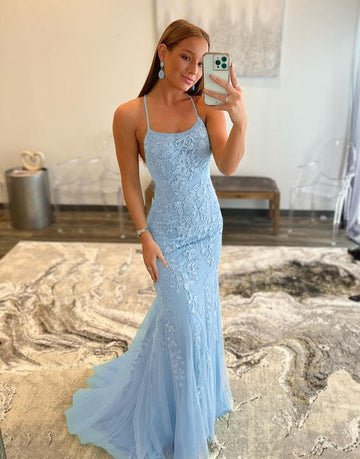 Mermaid Applique Long Prom Dress Backless Evening Dress HZ1023